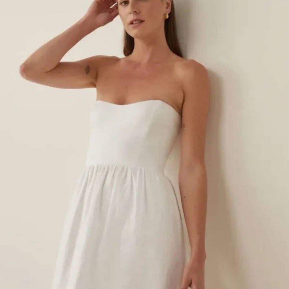 Reformation White 100% Linen Fetuccini Dress